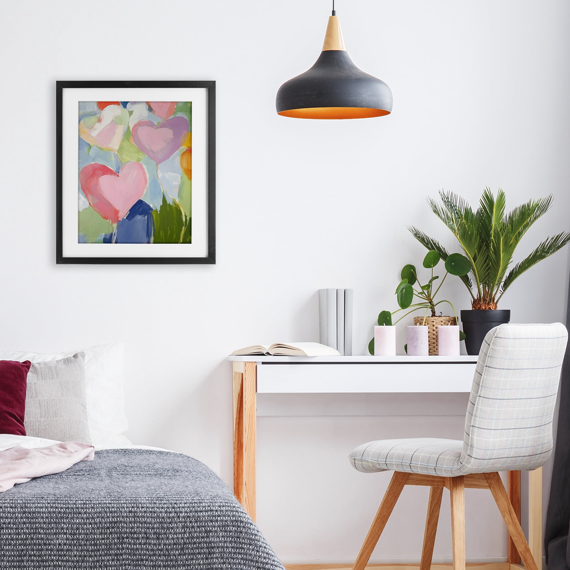 Stupell Industries Pink Hearts Abstraction Black Framed Print Under Glass, design by The Prints Vibe