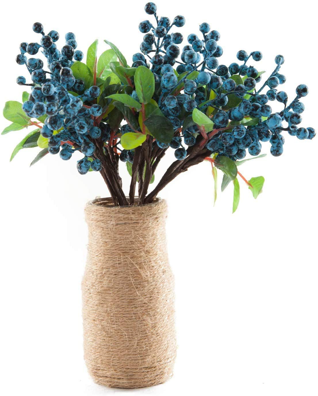 Artificial Blueberry Spray Faux Berry Stem Greenery Realistic Twig & Berries 
