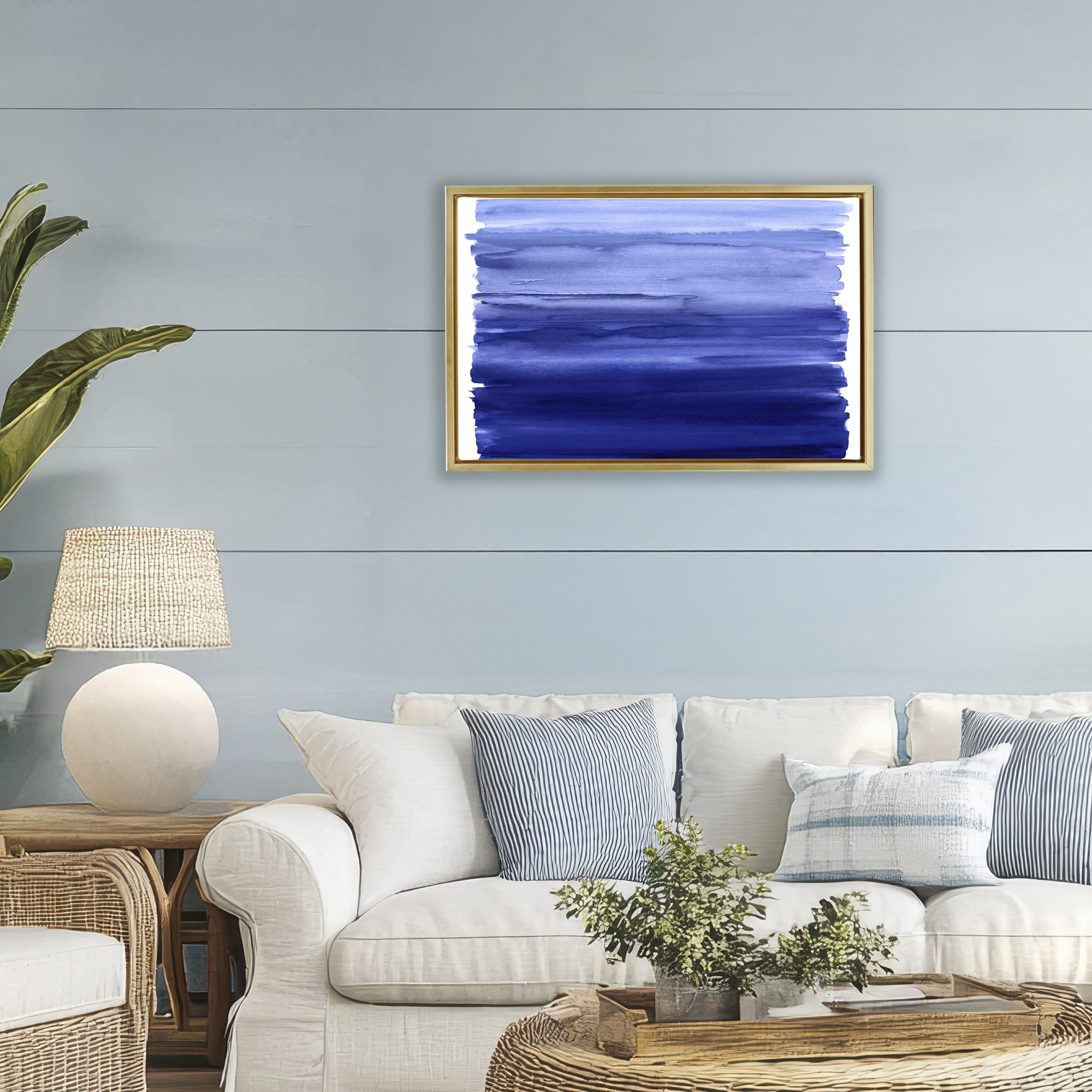 Stupell Industries Oceanic Ombre Blue Gold Framed Floater Canvas Wall Art, design by Allie Corbin