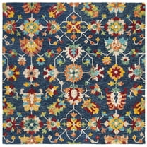 SAFAVIEH Aspen Magdalena Floral Bordered Wool Area Rug, Navy/Red, 9' x 9' Square