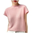 thumbnail image 3 of Bvxeep Women's Fashionable Casual Solid Color Knitted Crew Neck Short Sleeve top Short Sleeve Crew Neck Top/shirt, 3 of 4