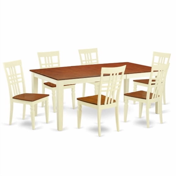 Kitchen Table Set With A Dining Table And Dining Chairs-Finish:Buttermilk & Cherry,Number of Items:7,Shape:Rectangular,Style:Wood Seat