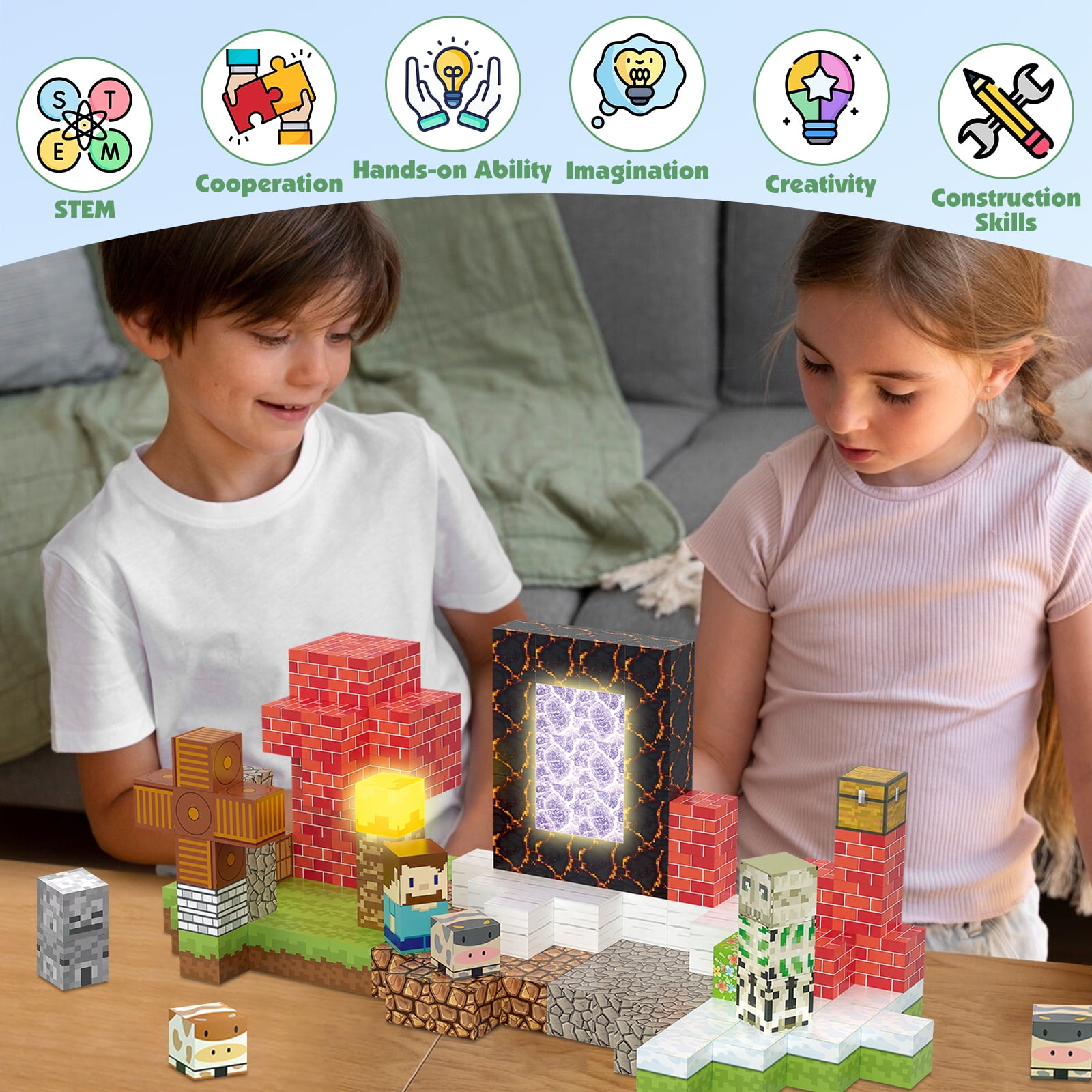 TuKIIE 200PCS Magnetic Blocks Building Toys Set, Light Up Magnet Cubes, 3D Magnetic Building Blocks for Kids Boys Girls Ages 3+, STEM Sensory Christmas Birthday Present Construction Toys