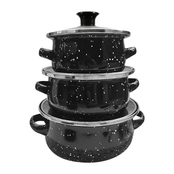 Ollas de esmalte,Olla para sopa esmaltada de doble asa para restaurante,3 piezas Ollas de esmalte multifuncionales con tapa,Cacerola de cocina Cacerola Olla esmaltada,Olla de viaje para guisar