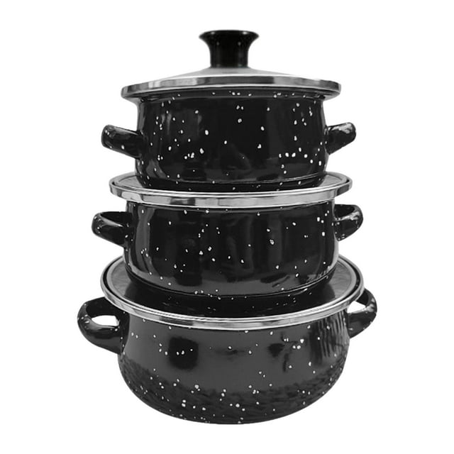 Lipstore 3 Pieces Enamelware Pot Set Stewpot Saucepan for Travel Household Restaurant