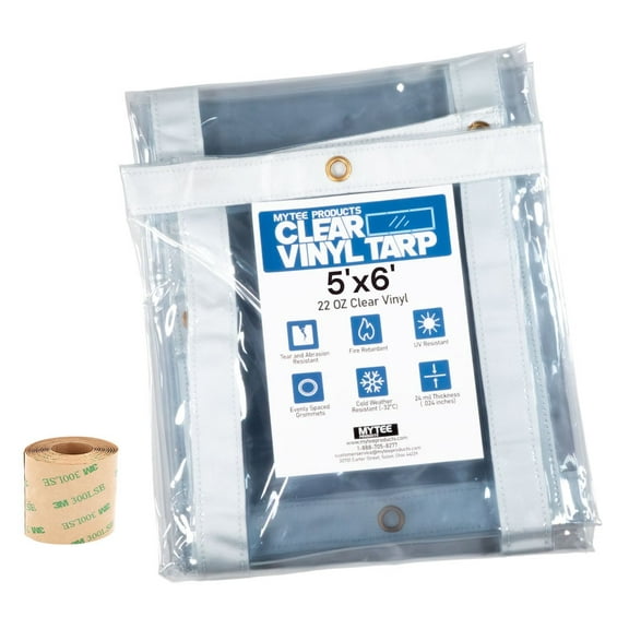 5' x 6' Clear Vinyl Tarp – 24 MIL Thick Heavy-Duty Waterproof Vinyl Tarpaulin with Grommets, UV & Fire Retardant – Cold Weather Resistant Cover for Outdoor