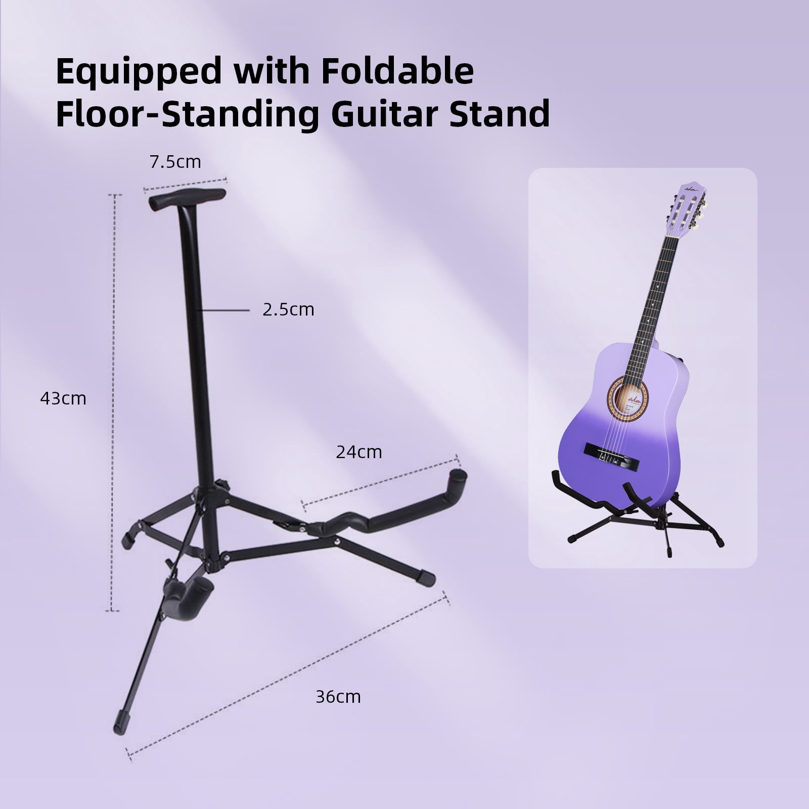 ADM Acoustic Guitar for Adults & Kids, 38" Travel Guitar Kit (Purple)