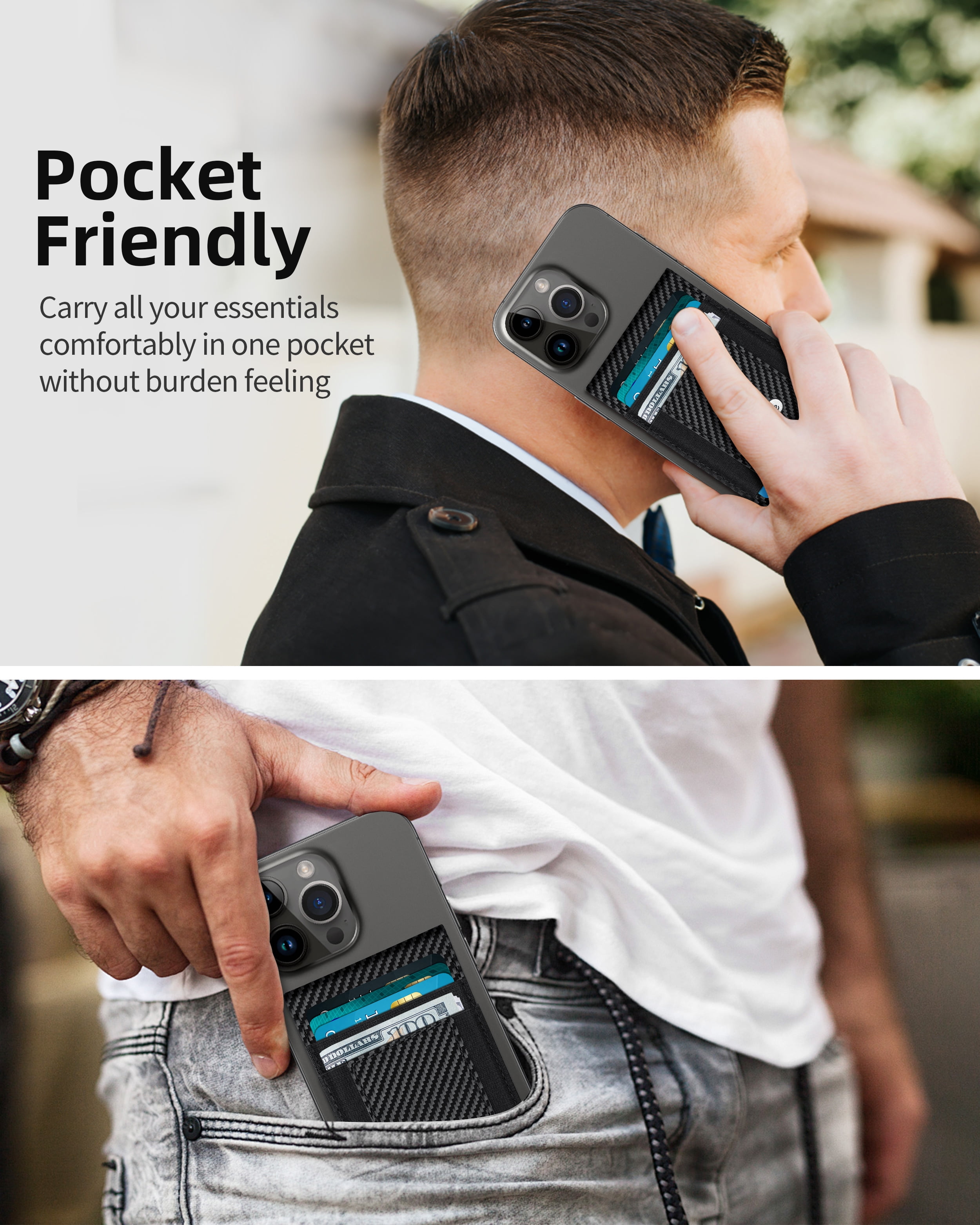 ExtreLife Magnetic Phone Wallet Stand, Magnetic Card Holder Compatible for iPhone 17/16/15/14/13/12 Series, Genuine Leather, RFID Blocking, Fits 9 Cards