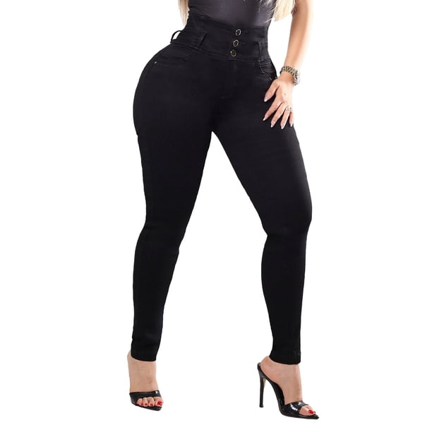 Jeans Mujer Super Skinny Tiro Alto Stretch Negro