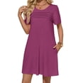 thumbnail image 4 of Solid Color Women Short Sleeve Front Pleated Summer Mini Shirt Dress, 4 of 6