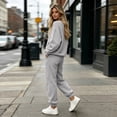 thumbnail image 4 of Women 2 Piece Outfits Fall Sweatsuit Lounge Set | Long Sleeve Drop Shoulder Crewneck Sweatshirt,Wide Leg Sweatpants,Casual Tracksuit,Winter Vacation Travel Outfits Gray XL, 4 of 7