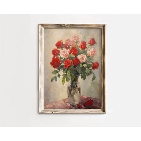 And Red Roses Valentines Day Decor Valentines Wall Art Romantic Floral Vintage Valentines
