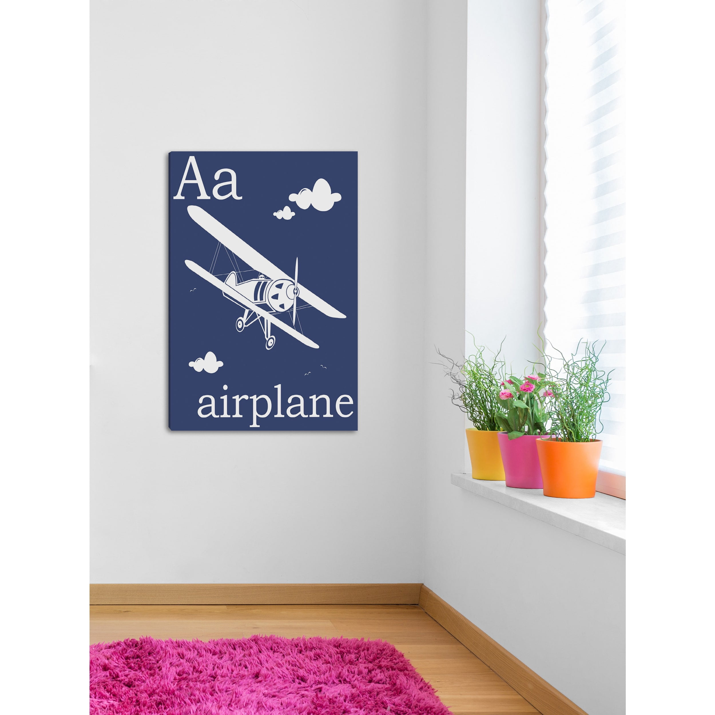 Marmont Hill "A for Airplane" by Karen Zukowski Painting Print on Wrapped Canvas
