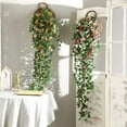 thumbnail image 5 of Plantas colgantes artificiales con flores de rosa, guirnalda de 4.5 pies, flor colgante falsa, cadena verde, pared de la casa, habitación, jardín, boda, interior, exterior, decorativa (no incluye cesta) Zhivalor  CZJJ-HQ53-2, 5 of 5