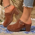 thumbnail image 2 of YLYL Women's Platform Mules Chunky Mid Heel Closed Round Toe Slip on Fashion Retro Backless Clogs, 2 of 9