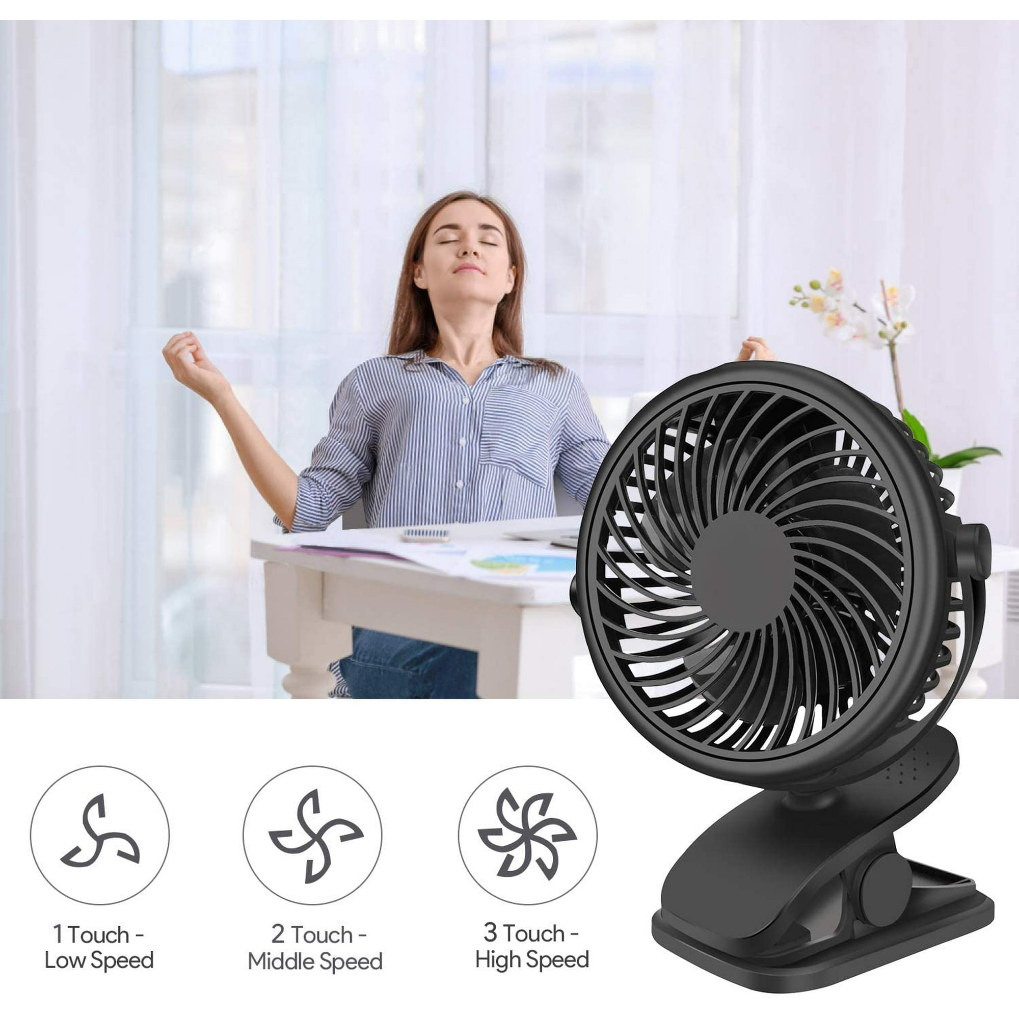 Weisew Usb Powered Clip On Fan Portable Fan With Cord 3 Speeds Strong Airflow Small Fan With Sturdy Clamp Quiet Personal Desk Fan Clip Fan Black