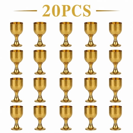 20 Pcs Vintage Mini Brass Goblets, Small Medieval Style Chalices, Gold Mini Wine Cups for Party Baptism Communion Ceremonies Church Events, DIY Craft Decor, Holiday and Celebration Gifts