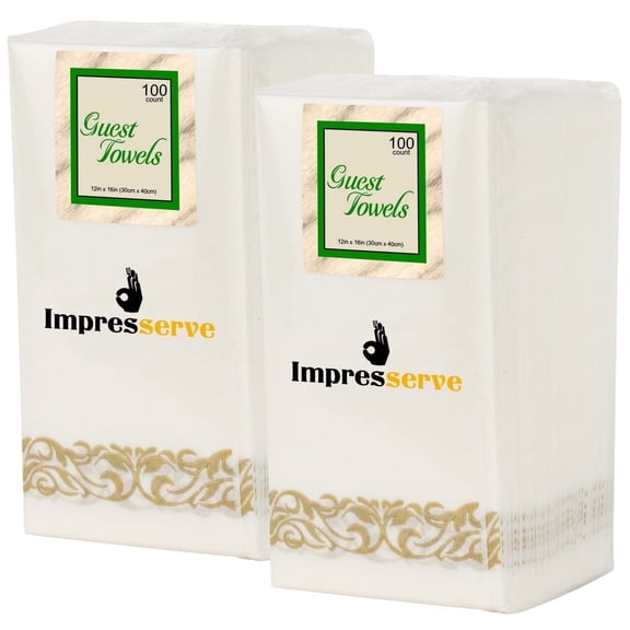 Impresserve 13" x 16" White Disposable Cloth-Like Paper Guest Towels with Gold Lace - 100 Sheets