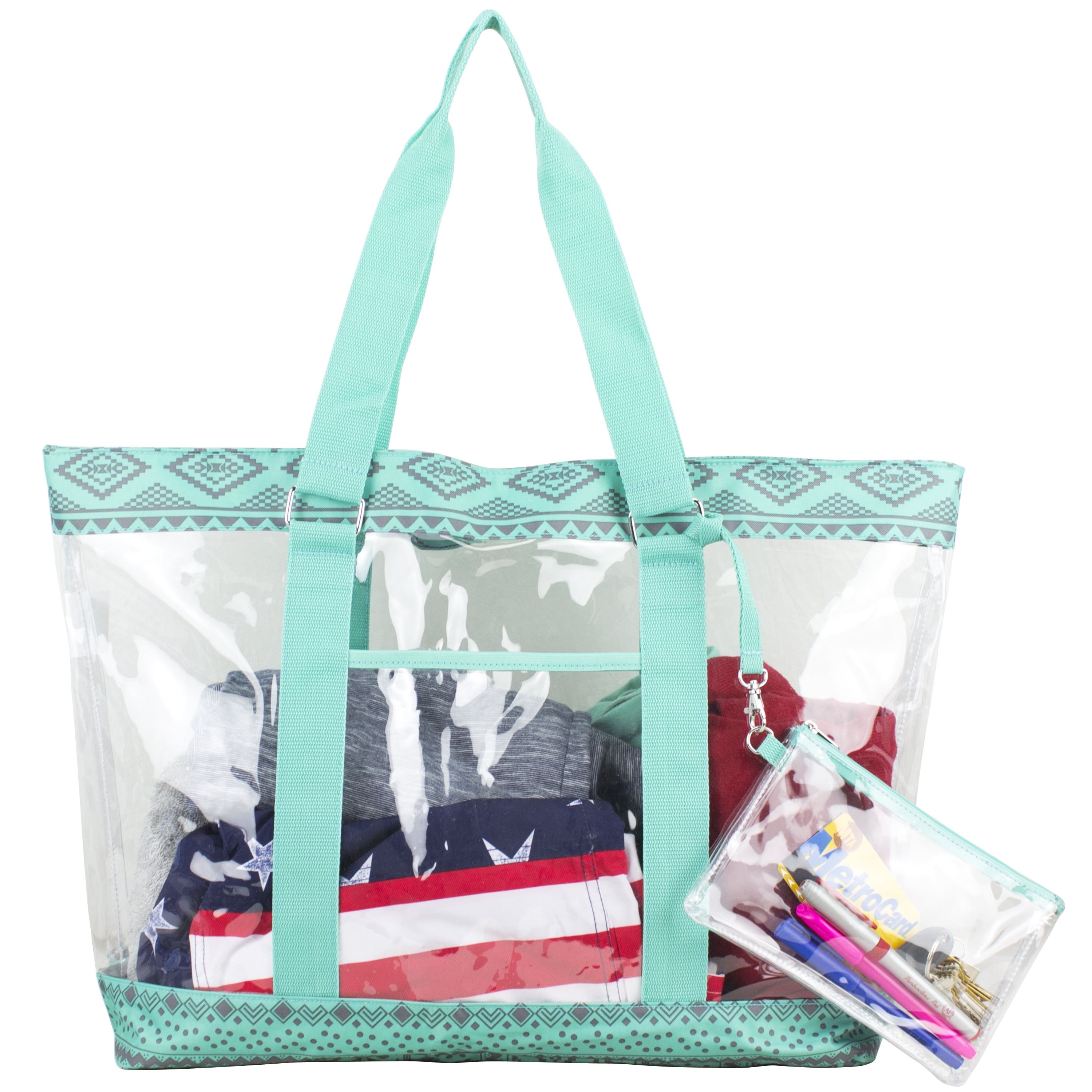 Eastsport Unisex PVC Polyester Deluxe Wristlet Tote Bag, Turquoise Aztec