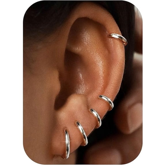 ZLCBESTEEL 5 Pairs Small Sterling Silver Hoop Earrings Set for Women Lightweight Tiny Huggie Hoops Silver Mini Cartilage Earrings Pack Hypoallergenic Ear Piercing