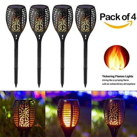 (4 PACK) Waterproof Solar LED 96 Lights Dusk to Dawn Auto On/Off Flickering Flames Torches Lighting for Outdoor Decoration Festival Atmosphere Garden Pathways Yard Patio Halloween (Best Led Torch Light In India)