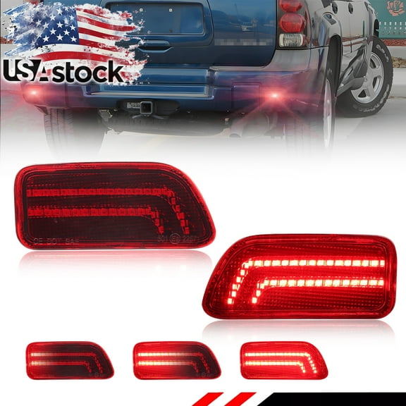 2PCS Red Lens Rear Bumper Tail Light Rear Light Brake Lights Turn Signal Light Sequential Reflector Light With Full Red LED For 2002 2003 2004 2005 2006 2007 2008 2009 Chevrolet Trailblazer