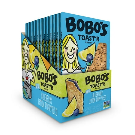 Bobo's TOASTeR Pastry (Blueberry Lemon Poppyseed, 12 Pack of 2.5 Oz. Toaster Pastries) Gluten Free Whole Grain Pastry - Great Tasting Vegan On-The-Go Breakfast or Snack, Made in the