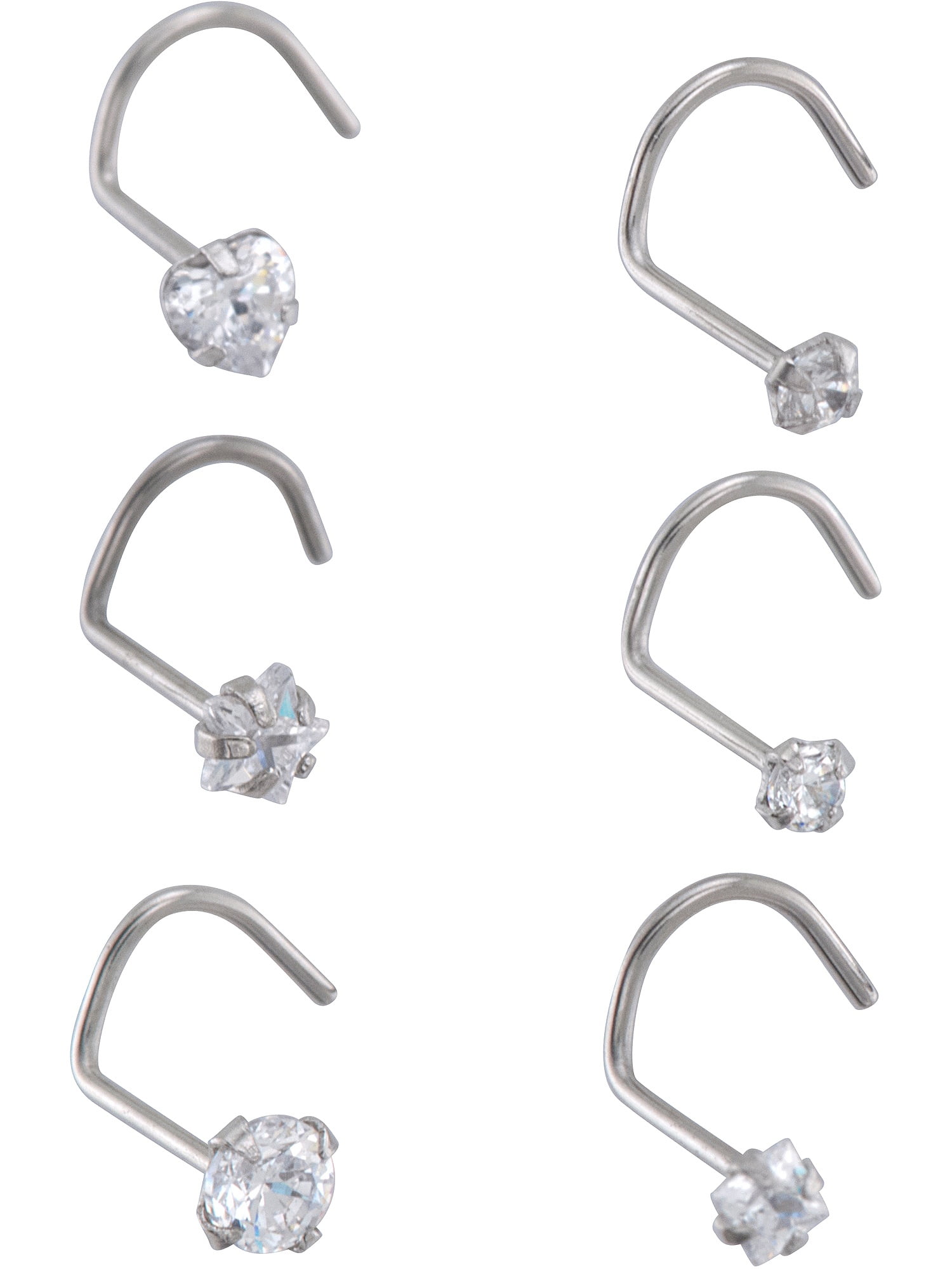 HOTSILVER Nose Studs Surgical Steel Screws with White CZ
