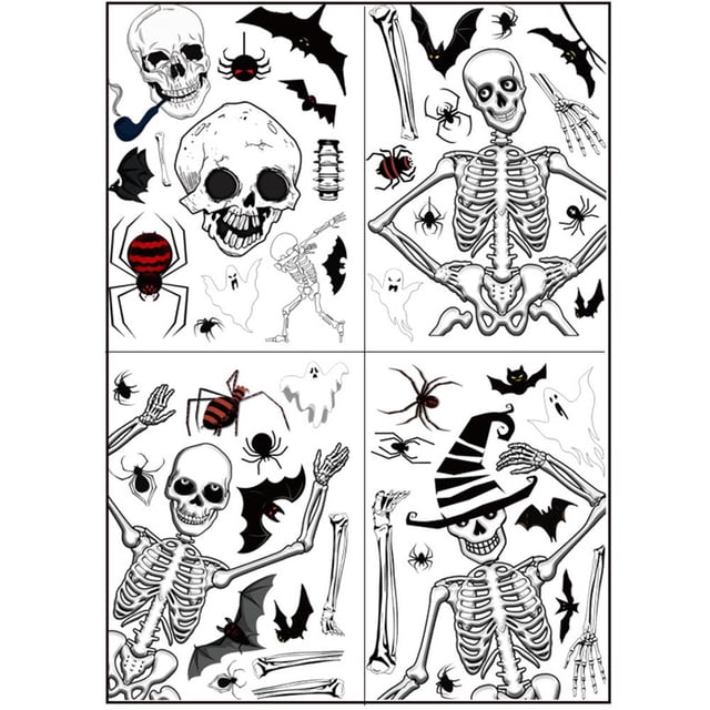 Pegatina De Pared De Pvc De Dibujos Animados De Halloween, Calcomanías De Ventana De Hueso De Cabeza De Calabaza, Pegatinas De Pared De Habitación Para Niños, Decoración Del Hogar De Festival 4 Uds. Methold HA039986-04