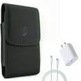 thumbnail image 1 of Case Belt Clip + 18W Fast Home Charger for Motorola One 5G Ace Phone - Leather Holster Cover Pouch and PD Type-C 6ft USB-C Cable Quick Power Combo for Motorola One 5G Ace (2021), 1 of 1