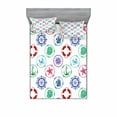 thumbnail image 2 of Ambesonne Nautical Fitted Sheet & Pillow Sham Set, Wheel Compass Anchor, Twin, Green Red, 2 of 3