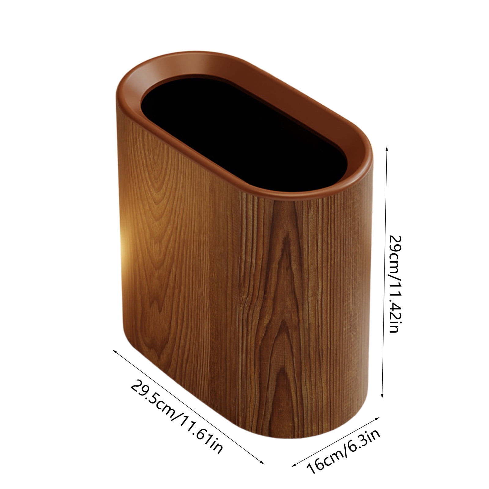Plastic Wood Pattern Trash Can Small Garbage Bin without Lid for Bathroom Narrow Wastebasket Modern Wastebasket for Home Indoor Hotel, 6x11x11in