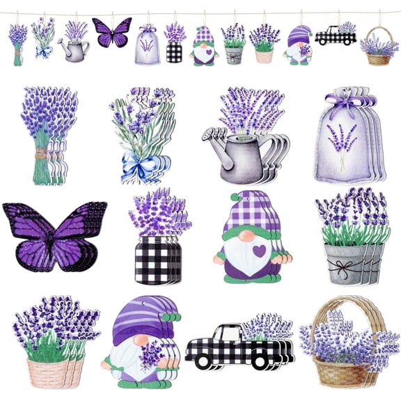 Laffact Lavender Theme Wooden Hanging Ornament for Wedding Party Garden Decoration,36 Counts