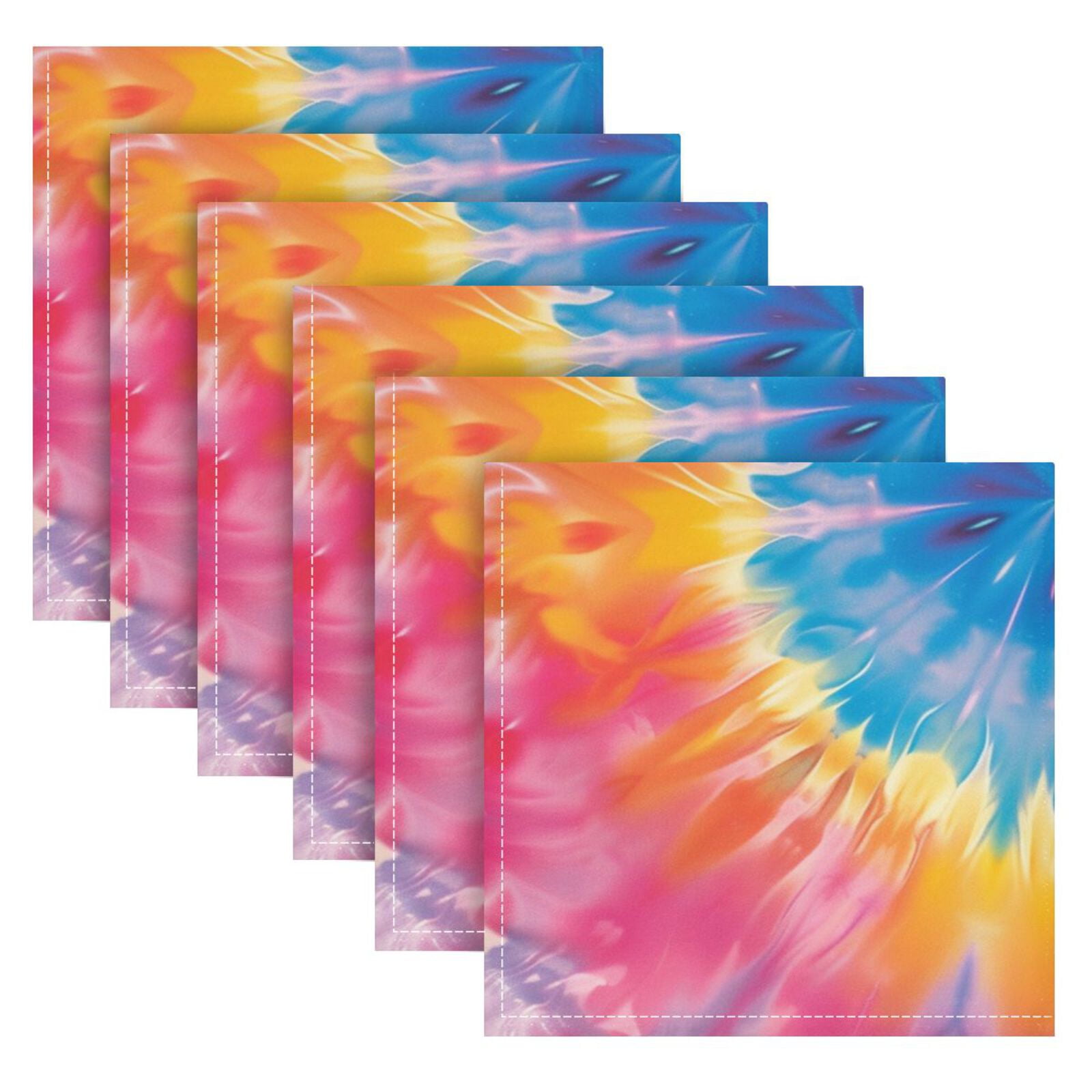 JSTEL Tie Dye Pink Yellow & Blue Cloth Napkins Set of 6, 20x20 Inch Washable and Reusable Napkin for Decoupage Dinner Party Everyday Use