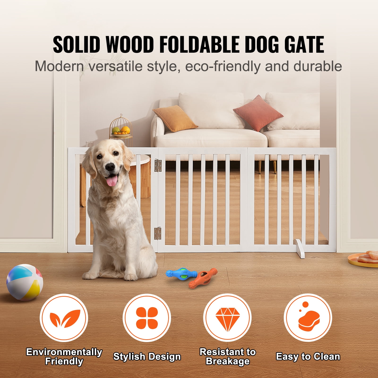 KFFKFF 24x60 inch Free Standing Dog Gate Freestanding Pet Gate Foldable White