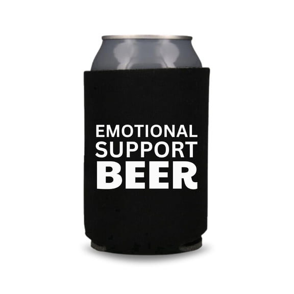 Funny Beer Can Cooler, Emotional Support Beer Design, Funny Drink Accessory Sleeve, Party Favor Gift Idea, Black