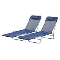 Sun Loungers Set of 2, Dark Blue Folding Chaise Lounge Chairs - Reclining Beach Chairs with Headrest for Pool, Patio, Camping