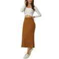 thumbnail image 2 of INSPIRE CHIC Women's Elastic High Waist Slit Hem Stretchy Classic Midi Skirts XL Caramel, 2 of 6