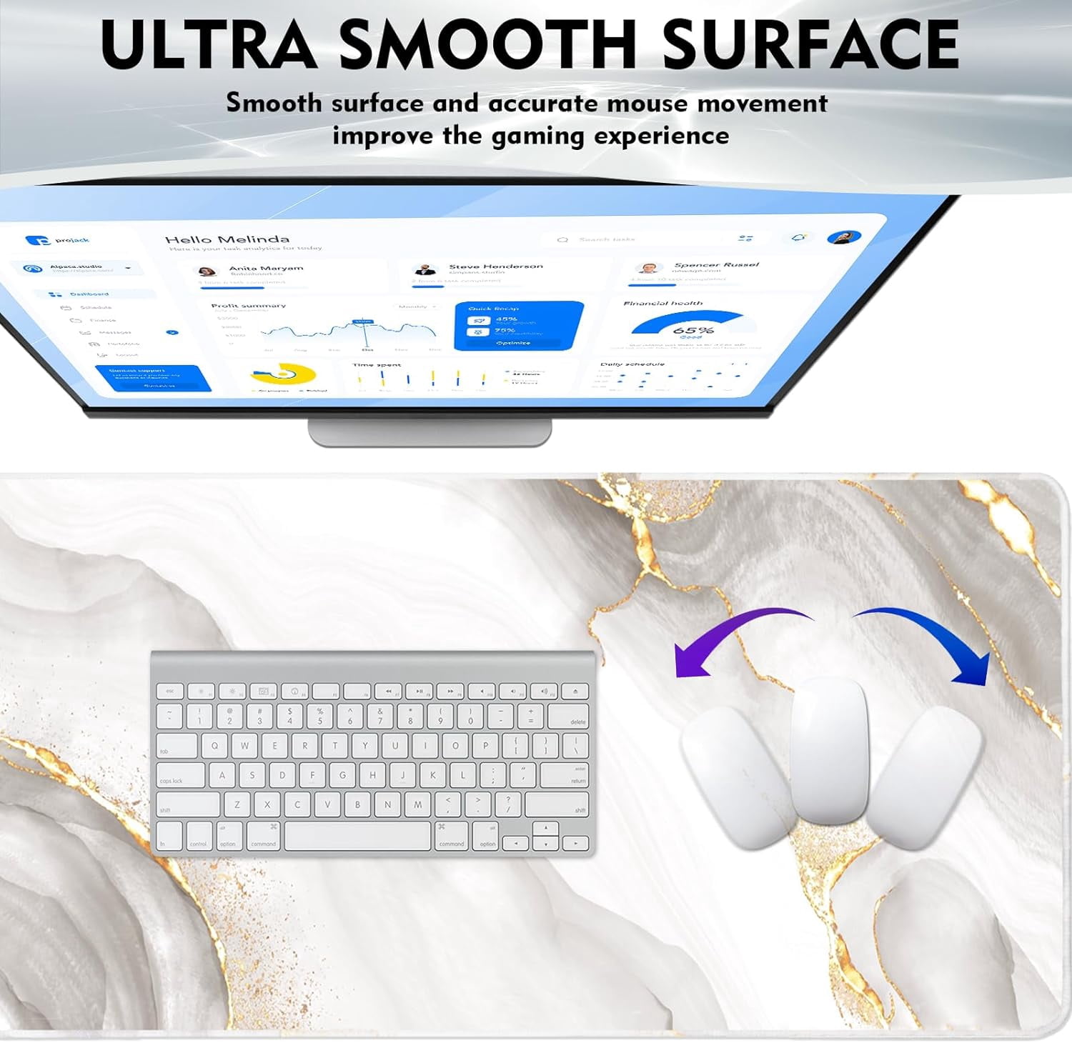 Gaming Mouse Pad, Large Mouse Pad for Desk, Desk Mat Extended Mousepad, with Non-Slip Rubber Base Desk Pad for Home Office Gaming (35.4"x15.7", White Marble)