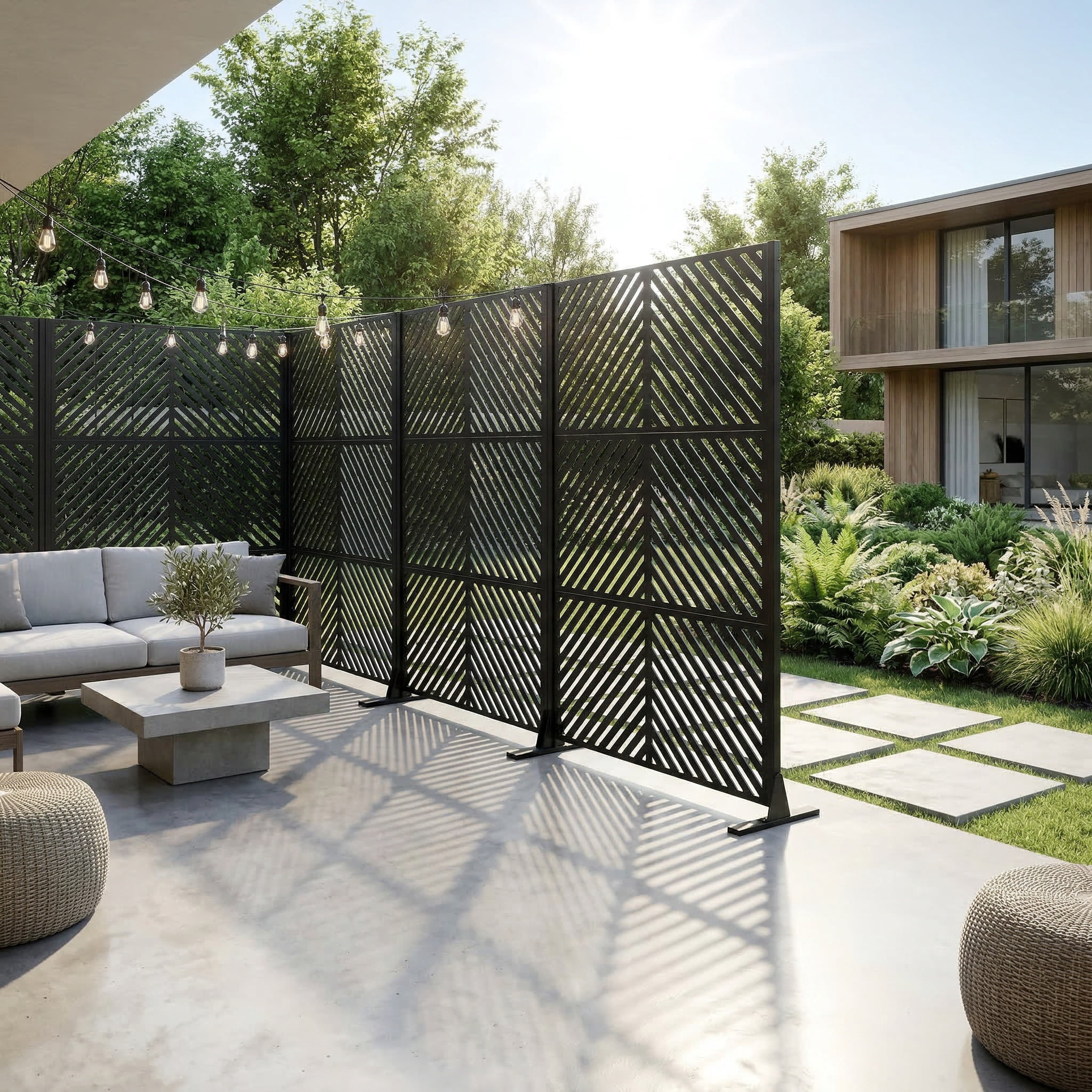 Outdoor Privacy Screen, 72x46 Inch Freestanding Metal Fence for Garden Backyard Patio Decor, Black