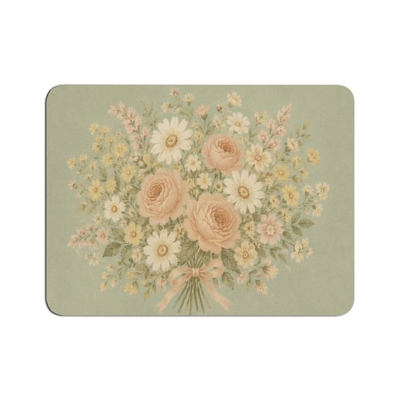 BCIIG Vintage Peach Rose Bouquet With Ribbon Mouse Pad, Square Smooth Surface Desk Mat, Stitched Edge for Office, Laptop, Computer, Home,