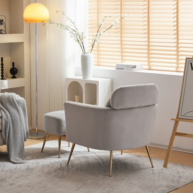 Ktaxon Accent Chair with Ottoman, Light Gray Flannel