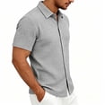 thumbnail image 4 of FRSASU Men's Casual Polo Shirt Summer Short Sleeve Vacation Button Down Beach Knit Stretchy Golf Shirts Gray, 4 of 7