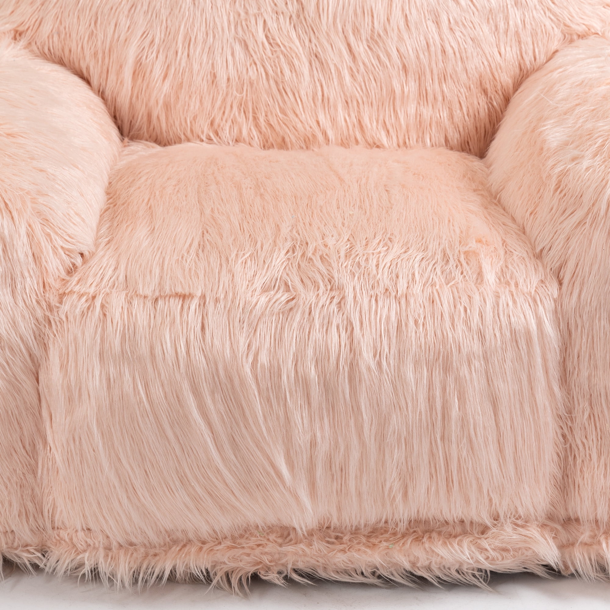 Large Comfy Faux Fur Bean Bag Chair, Modern Soft Fluffy Plush Chair Lazy Sofa with Footrest, Armrests and High Density Foam Padded for Adult, Teen, Pink