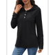 thumbnail image 3 of Sudadera con Capucha para Mujer, de y Otoño, con Cuello en V, Larga y Botones con Cordón. Negro S, 3 of 10