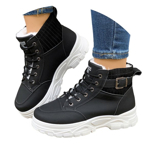 YLYL Women Men Platform Winter Snow Boots Warm Fur Lined Lace up Waterproof Outdoor Hiking Sneakers