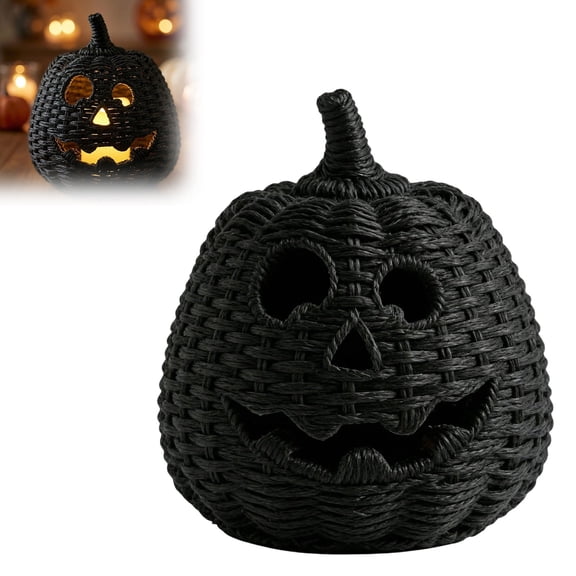 Halloween Pumpkin Desktop Black Candle Holder Elegant Tabletop Ornament Cozy Fall Home Decor for Shelf Mantel Coffee Table Holiday Gift (7.8"x10" Pumpkin)