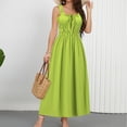 thumbnail image 2 of Vestido Sexy para las Mujeres de Color Sólido sin Mangas Elasticidad Retractar Cintura Plegado, Camisola Largo Maxi Vestido, 2 of 9
