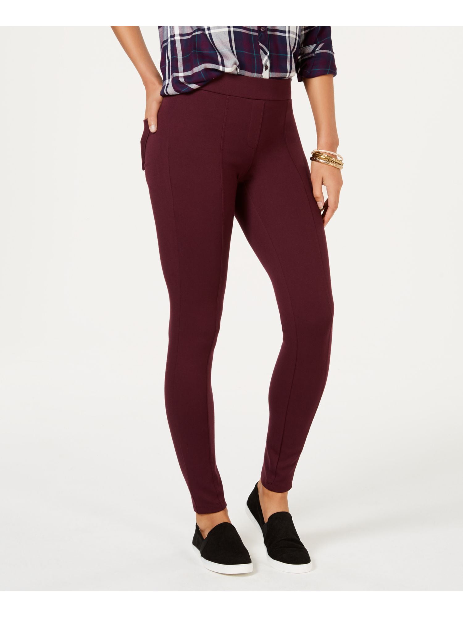 Womens Purple Solid Skinny Leggings 