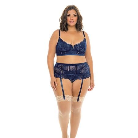 

Adrienne Underwire Bra High Waist Garterbelt & G-string Estate Blue 4x